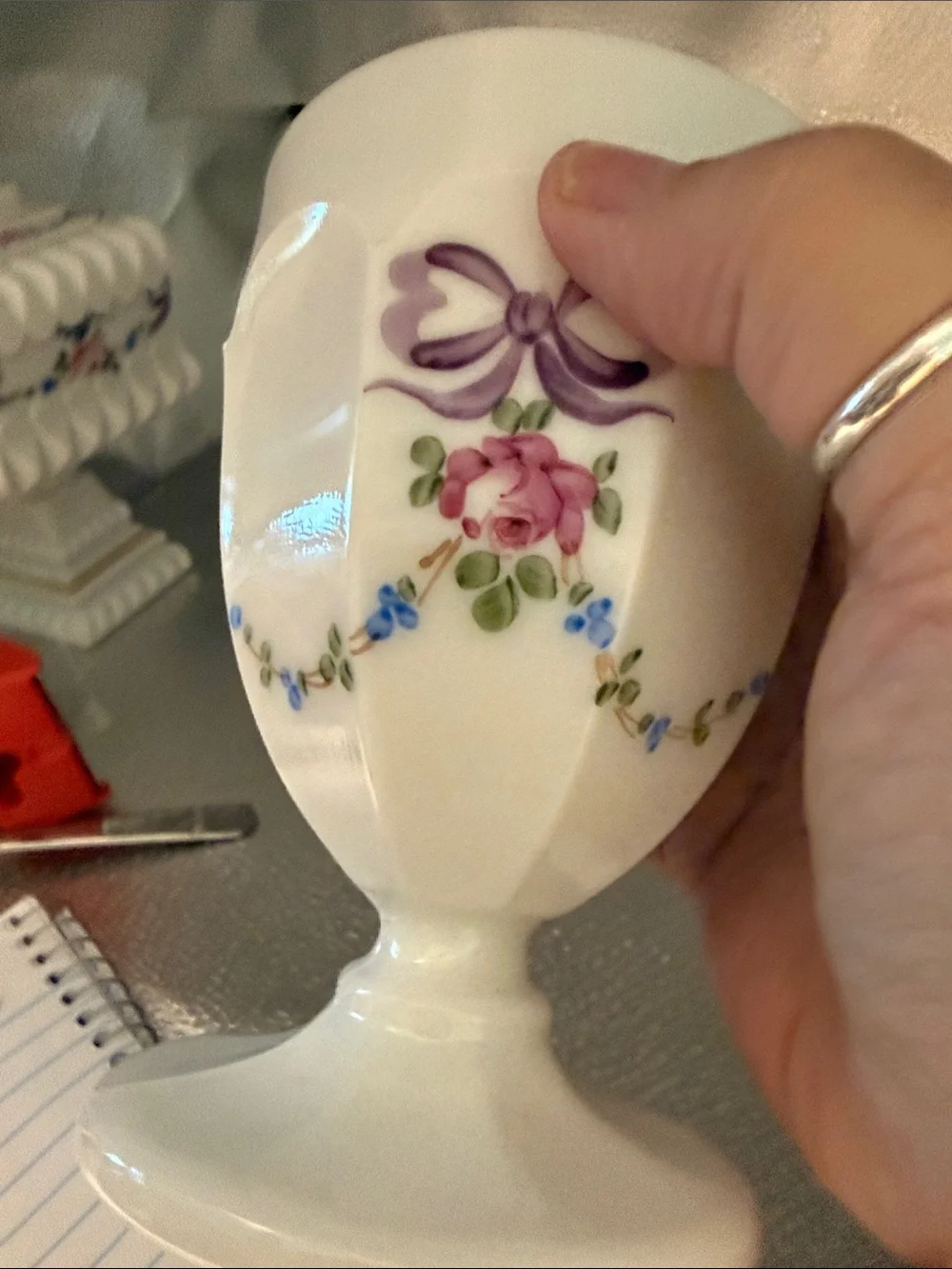 Vintage Westmoreland Hand Painted Opaque White Milk Glass Candy Dish